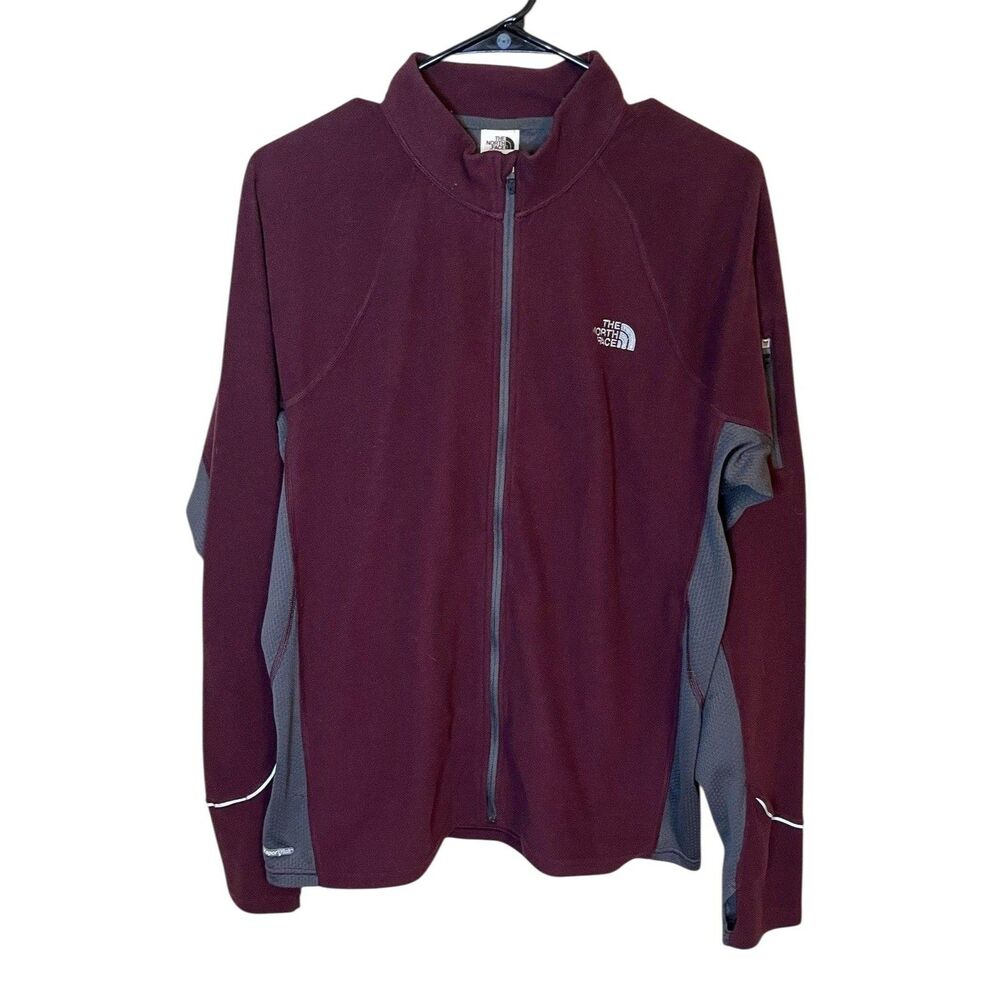 The North Face Mens Large Maroon Gray Quarter Zip Fleece Pullover
